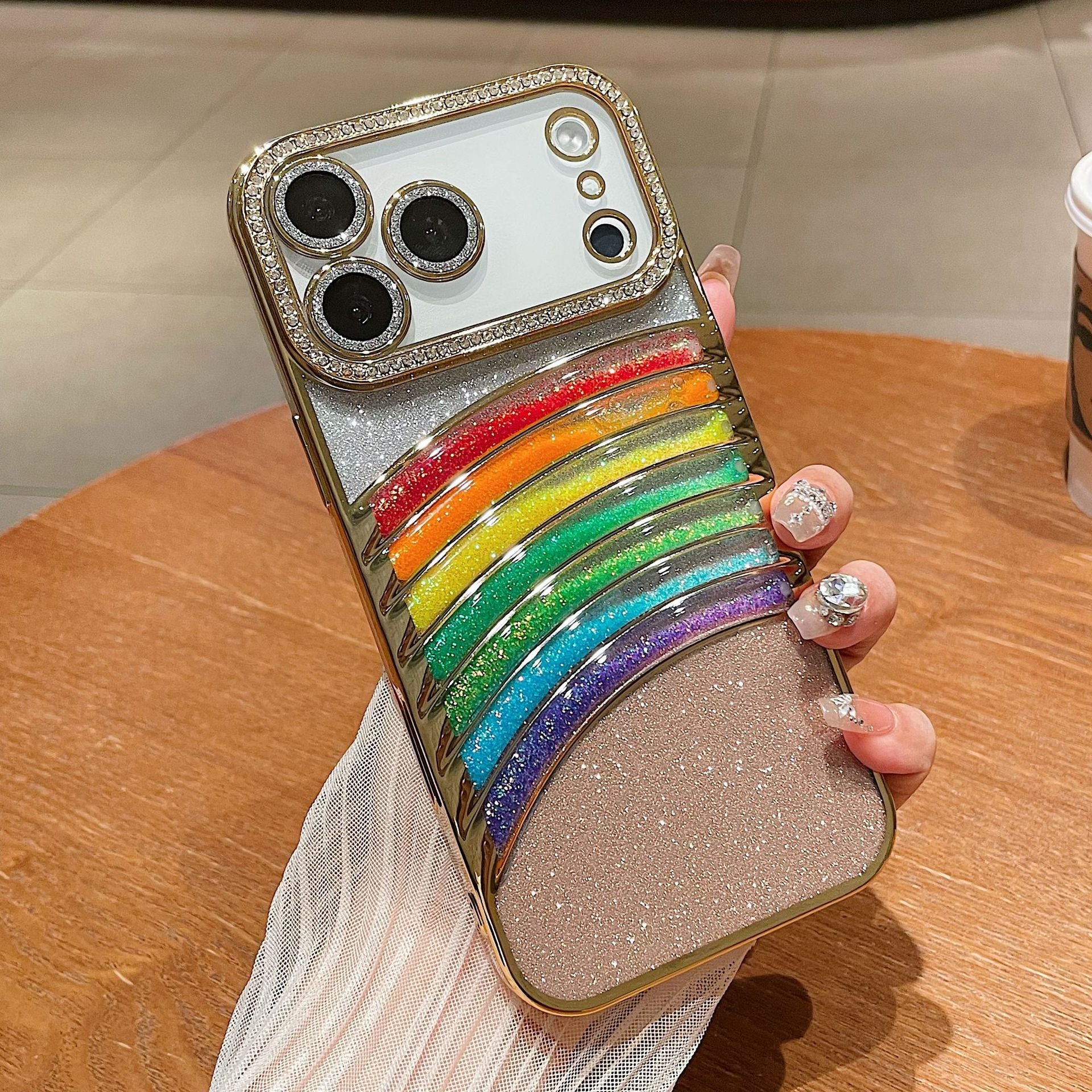 Rainbow Quicksand Glitter Rhinestone Case for iPhone 15/16/17 Pro Max