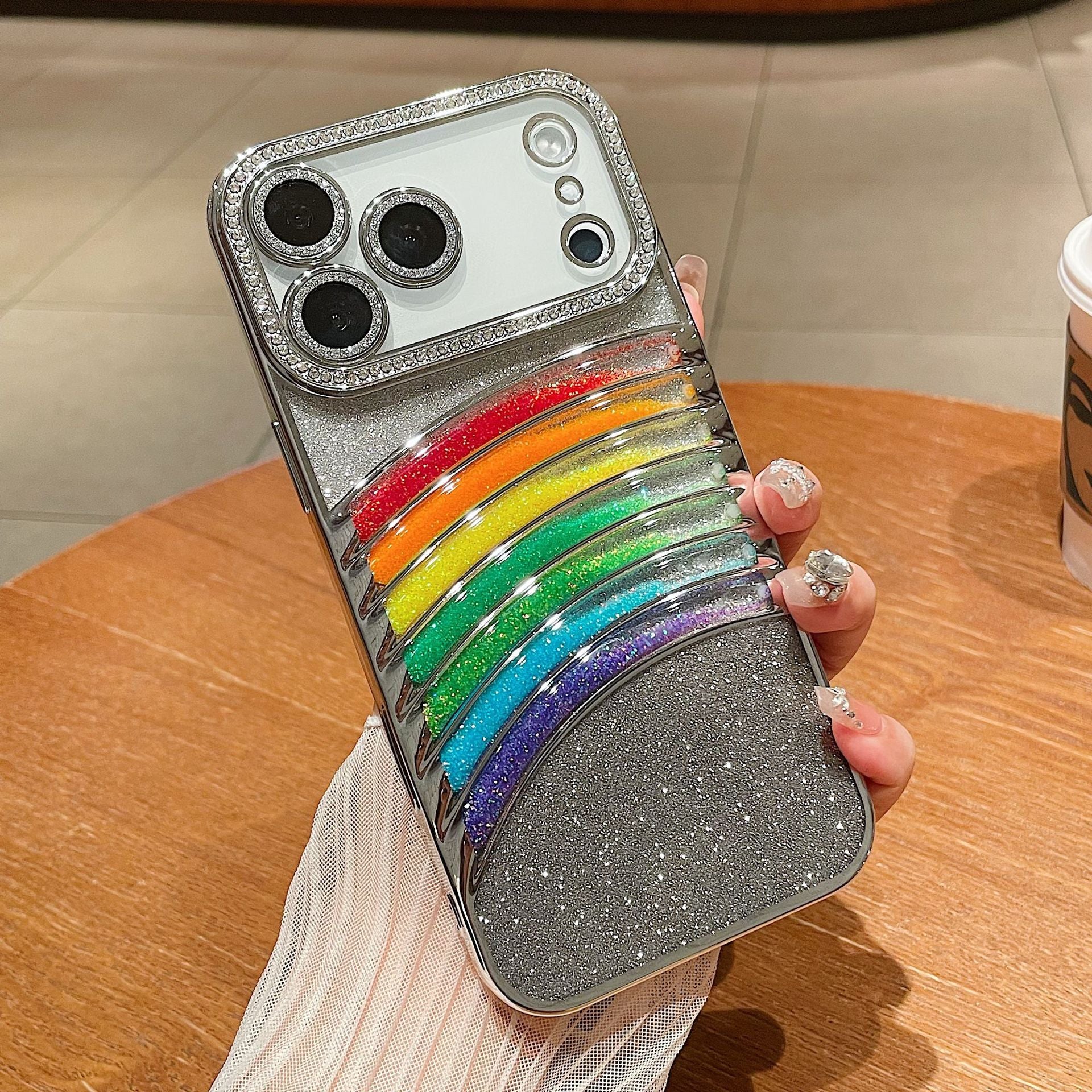 Rainbow Quicksand Glitter Rhinestone Case for iPhone 15/16/17 Pro Max