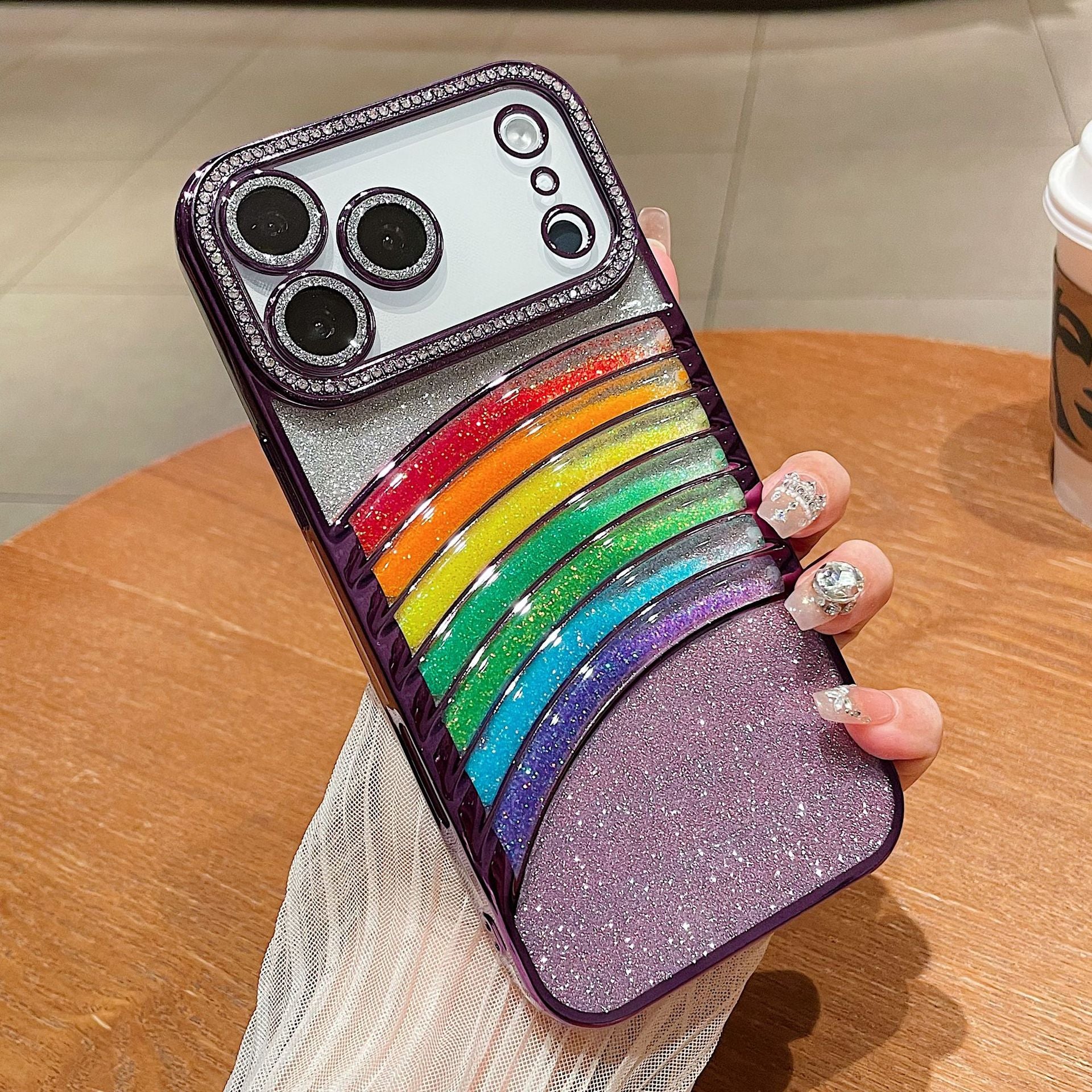 Rainbow Quicksand Glitter Rhinestone Case for iPhone 15/16/17 Pro Max