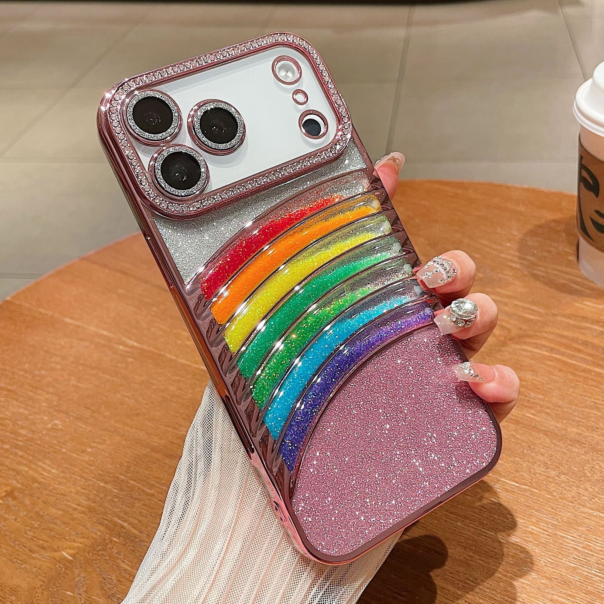 Rainbow Quicksand Glitter Rhinestone Case for iPhone 15/16/17 Pro Max