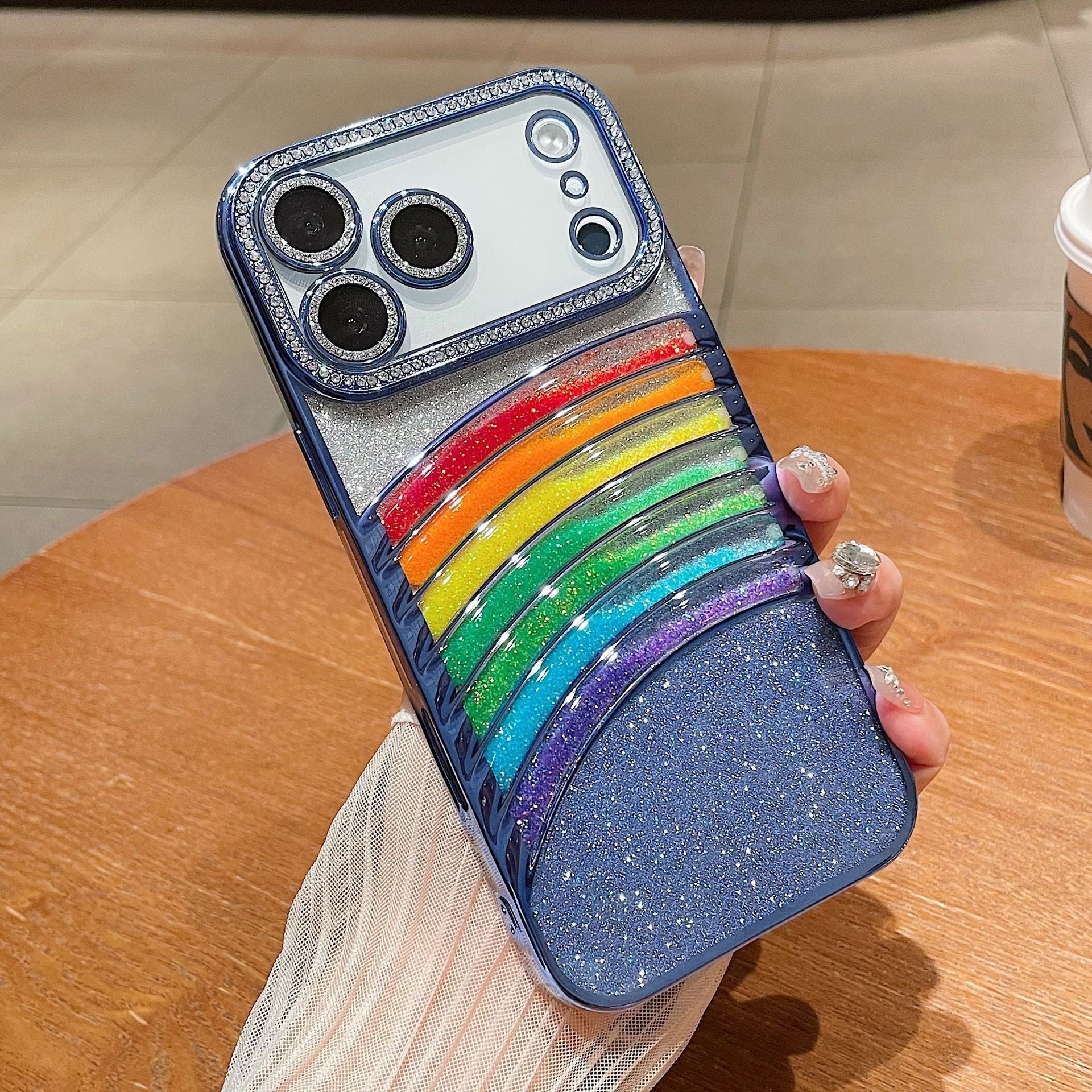 Rainbow Quicksand Glitter Rhinestone Case for iPhone 15/16/17 Pro Max
