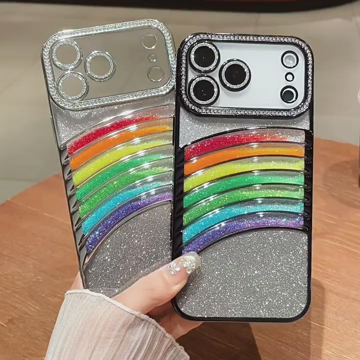 Rainbow Quicksand Glitter Rhinestone Case for iPhone 15/16/17 Pro Max